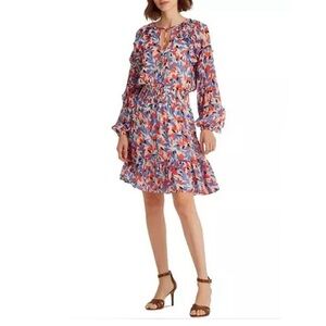 Ralph Lauren Dress -Floral Print -Crinkled -Ruffle Black Label -Size 8